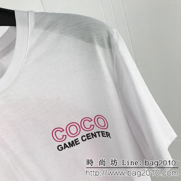 CHANEL香奈兒X CoCo game center 限定 雙股絲光棉短袖 後背發泡顆粒3D粉LOGO 男女同款 ydi2255